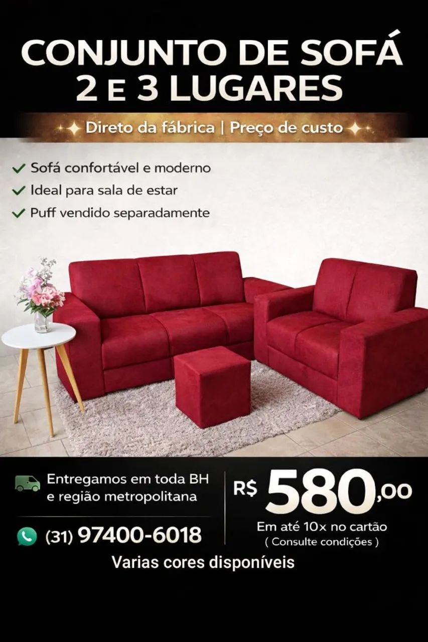 Sofá direto da fábrica. Conjunto 2 e 3 lugares 
