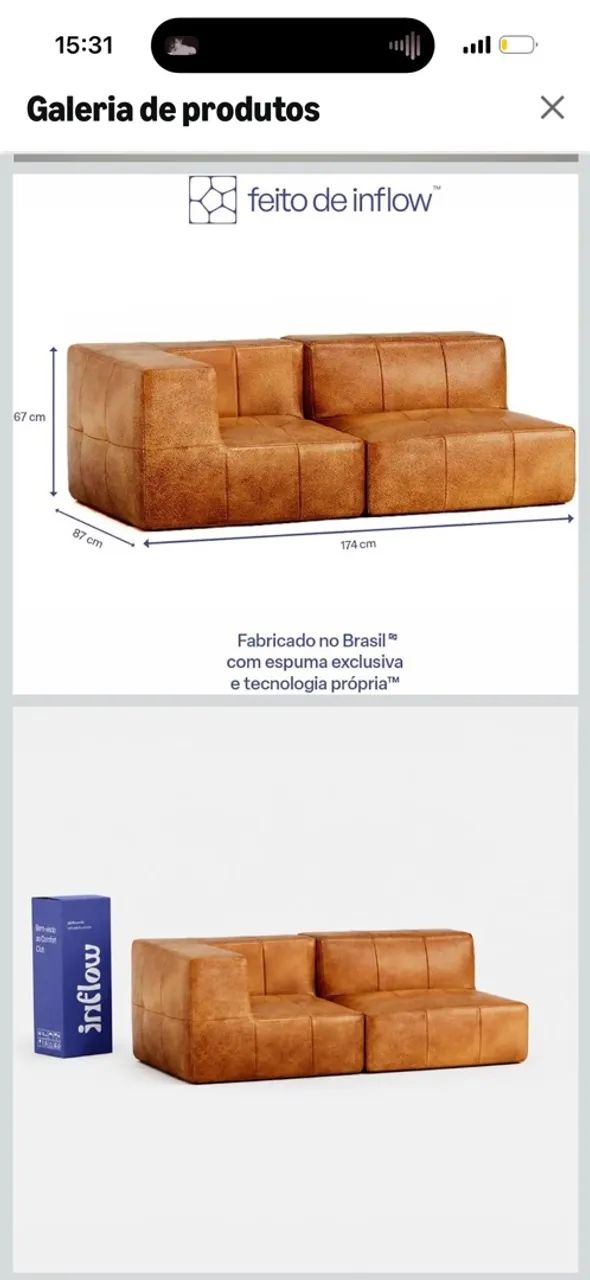 Sofá Modular Poli Couro Marrom 2 Lugares com 1 Braço - Foto 5