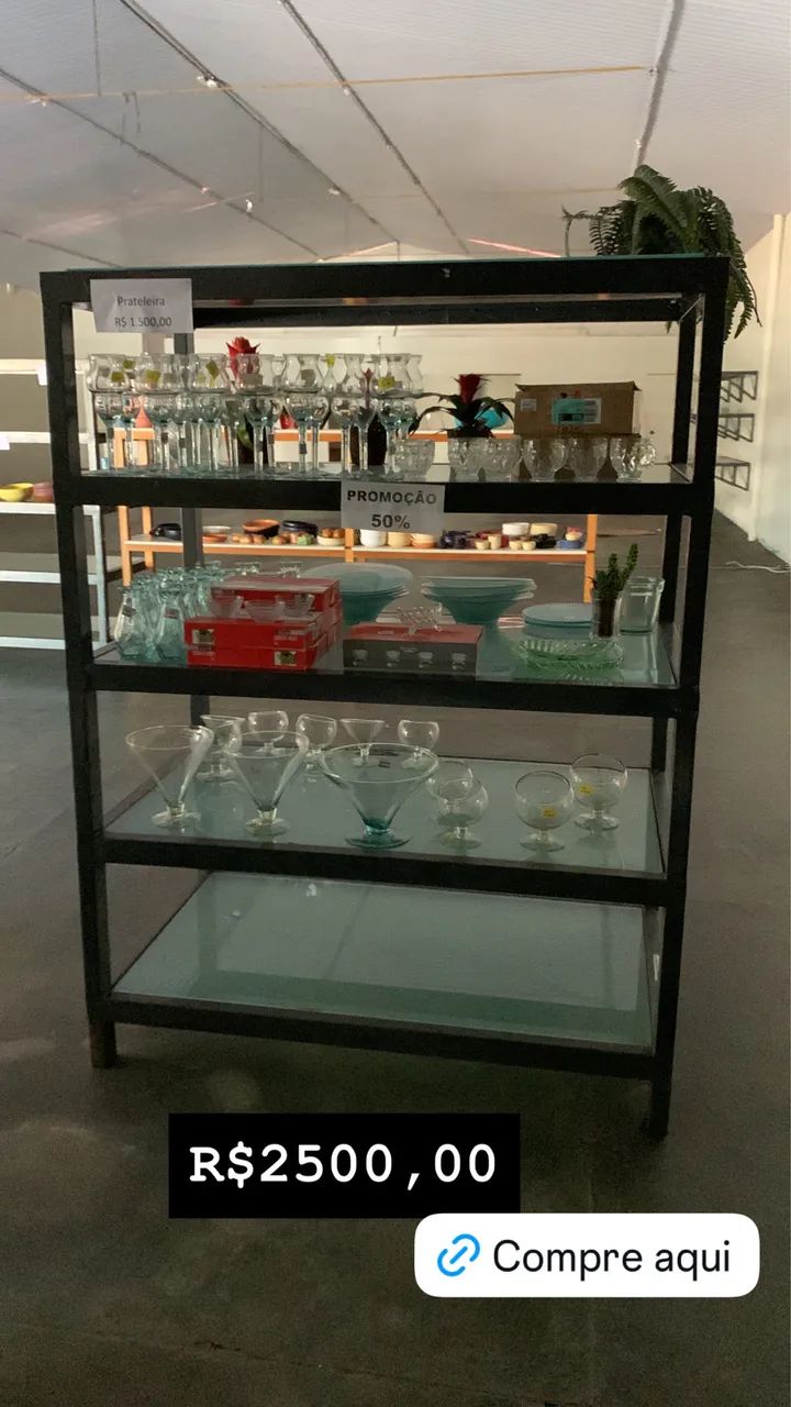 Prateleira Industrial de ferro com vidro Blindex e LED - linda Moderna  - Foto 3