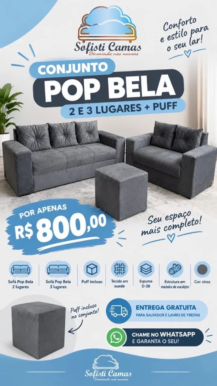 Conjunto de sofá com puf