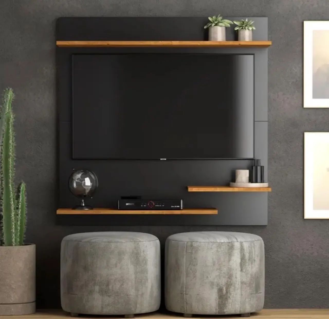 Painel Para TV Quarto Sala Com Prateleira 32 Polegadas Nichos MADRID