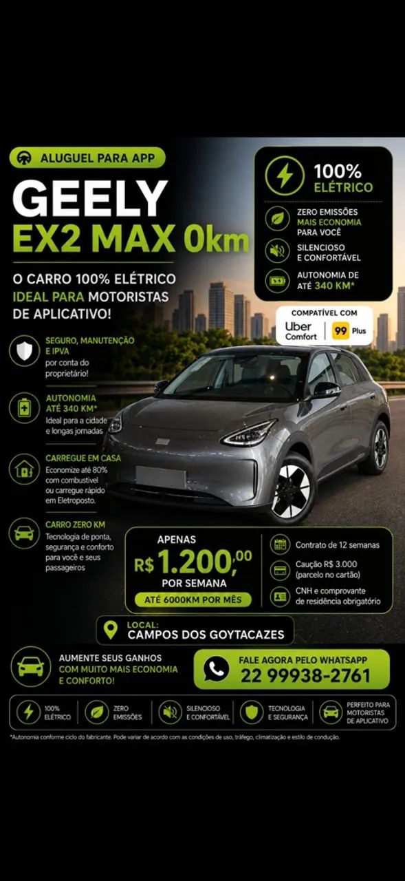 Alugo carro elétrico para trabalho em App