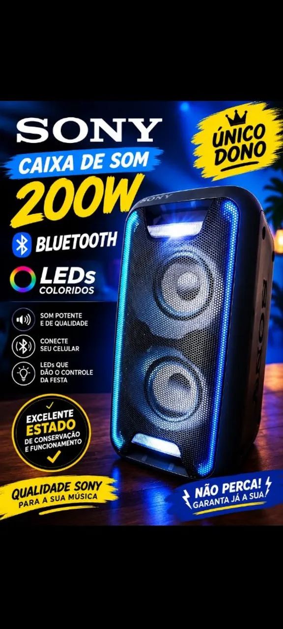 Caixa de som Sony Bluetooth Leds excelente estado 200w