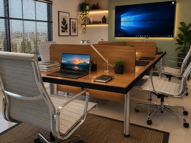 Estação Jade Office Delluxe. Com Painel. Alto Padrão. 5 Caixas de Tomadas: L270cm x P130cm