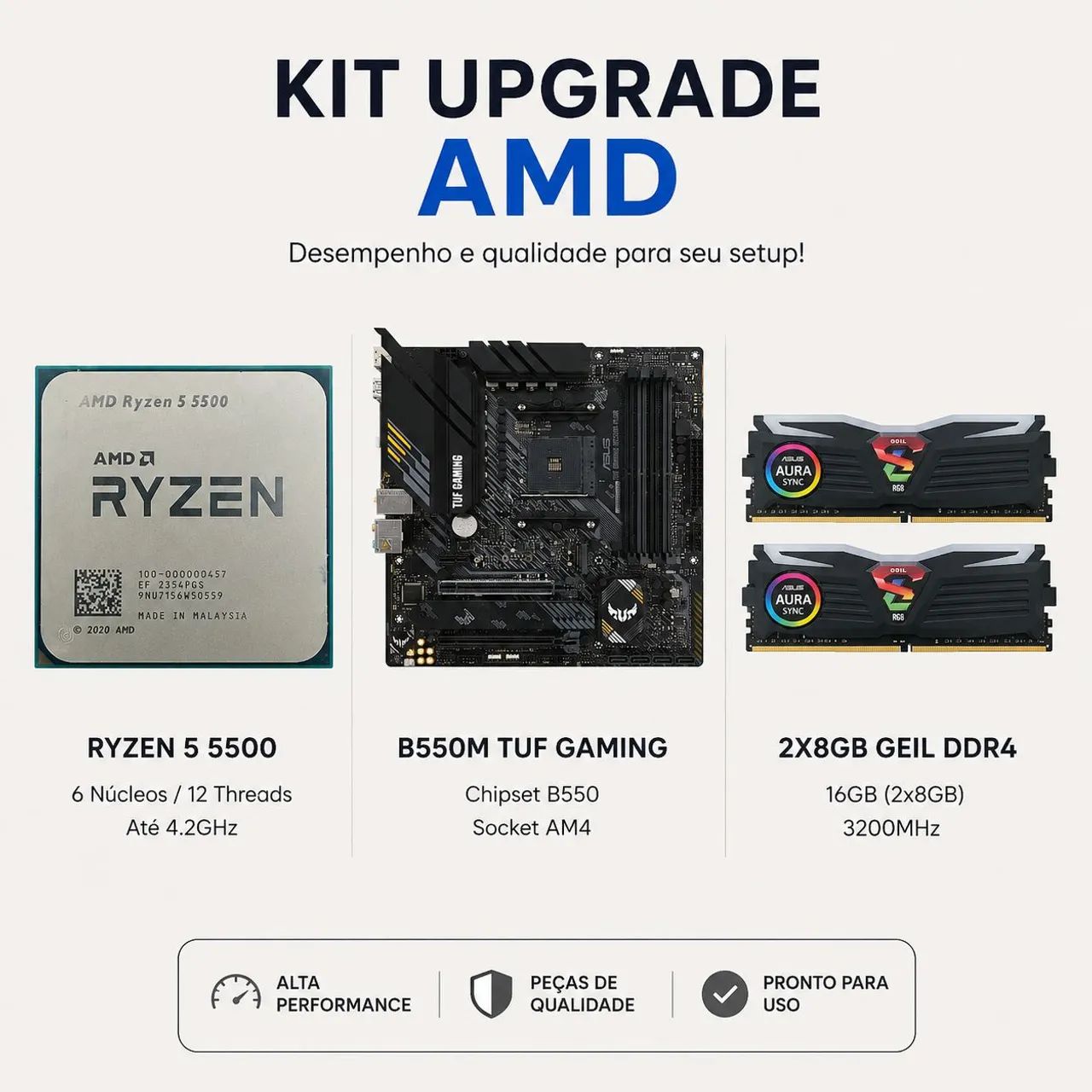 KIT UPGRADE AM4 (PLACA-MÃE + PROCESSADOR + RAM)
