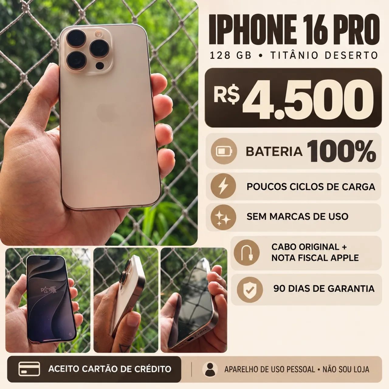 iPhone 16 Pro 100% Bateria NOVO - Foto 2