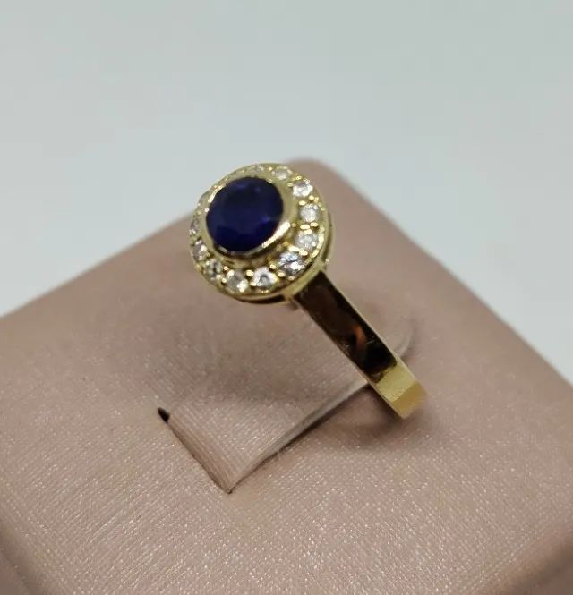 Anel ouro 18k -safira e diamantes - aro 18 - Foto 3