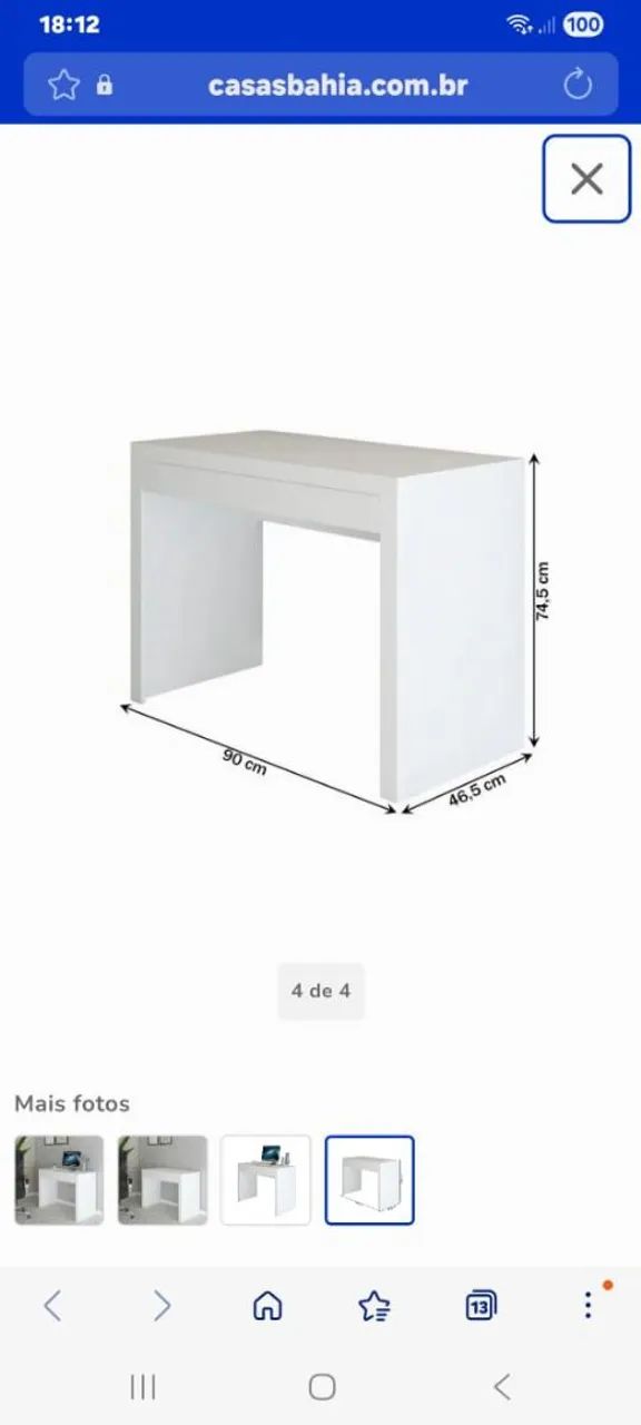Mesa Escrivaninha 1 Gaveta Home Office Branco - - Foto 2