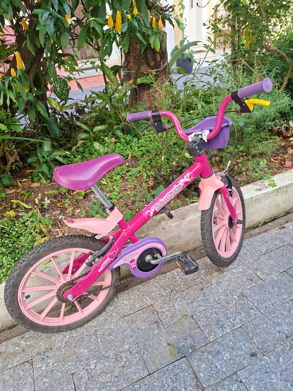 Bicicleta Infantil Aro 16 Rosa e Roxa - Ótimo Estado<br><br>Descrição