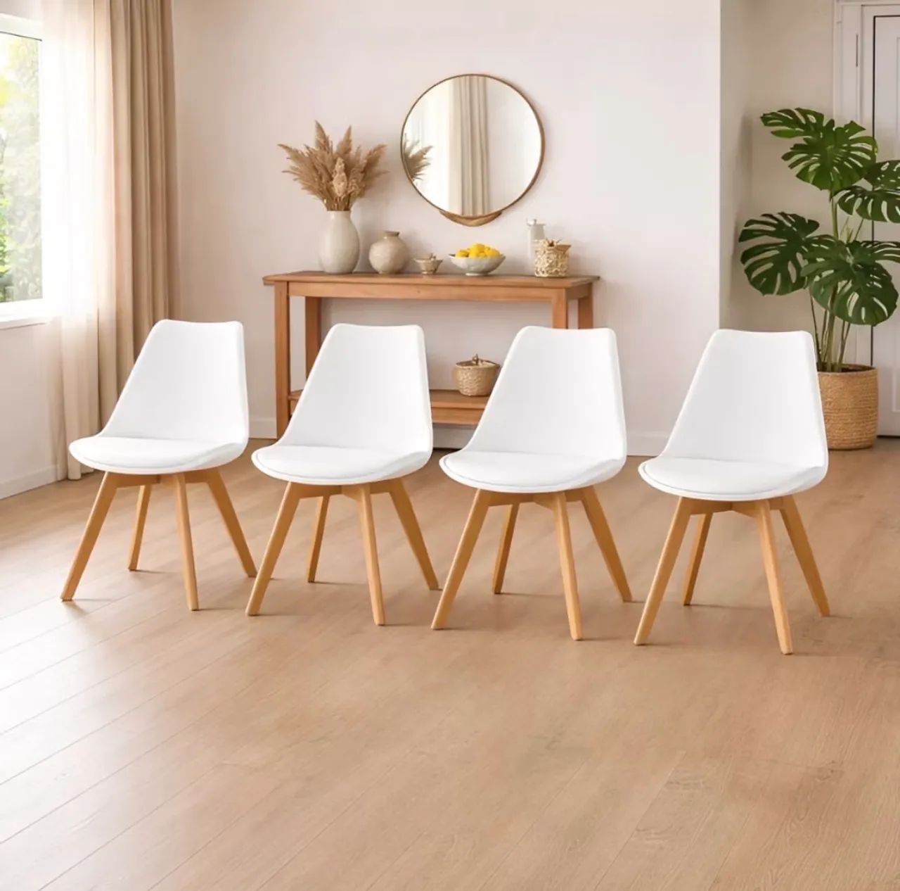 Conjunto com 4 Cadeiras Saarinen Base Madeira para Mesa de Jantar e Cozinha