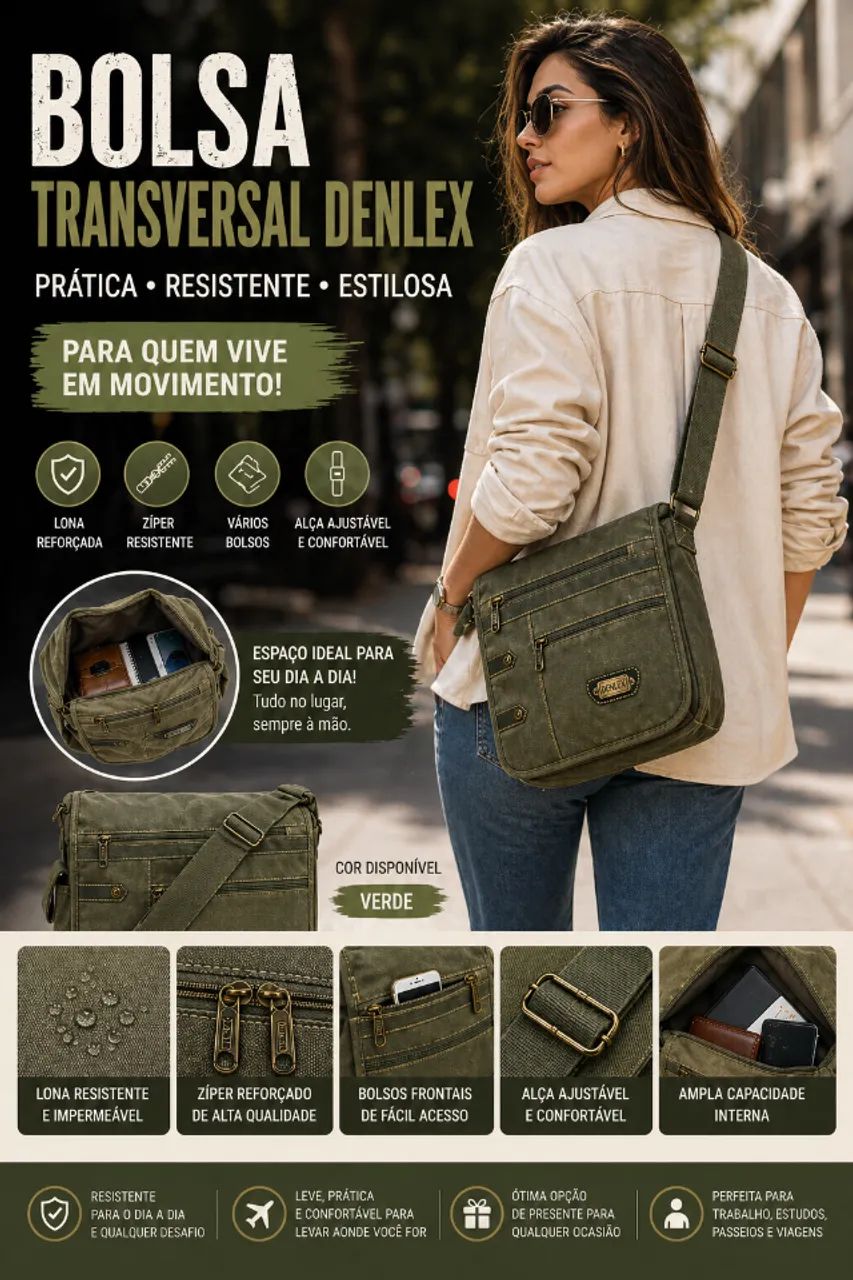 BOLSA PASTA CARTEIRO DENLEX - ESTILO, PRATICIDADE E RESISTÊNCIA NO SEU DIA A DIA - Foto 4