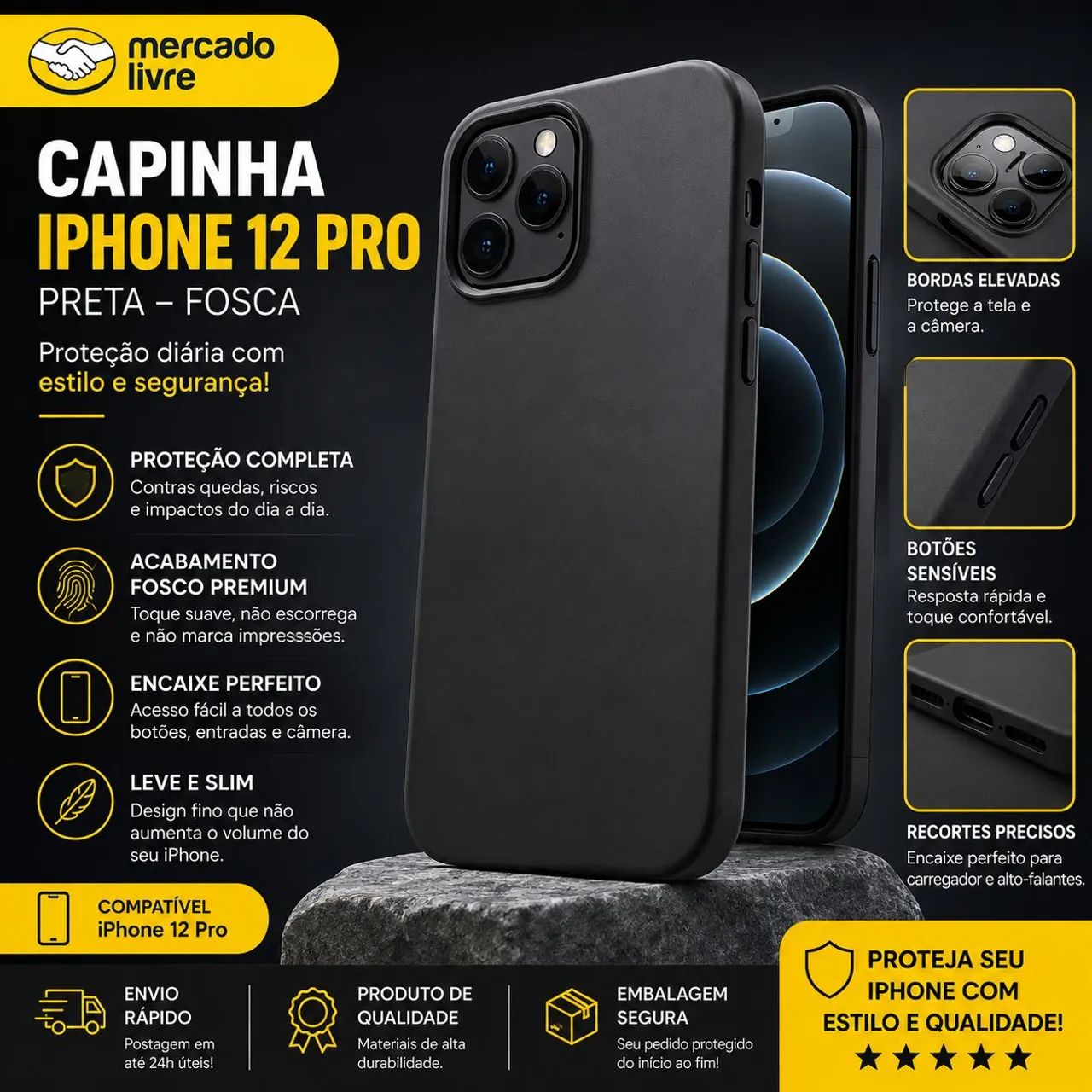 Capa para iphone 12 pro max preta