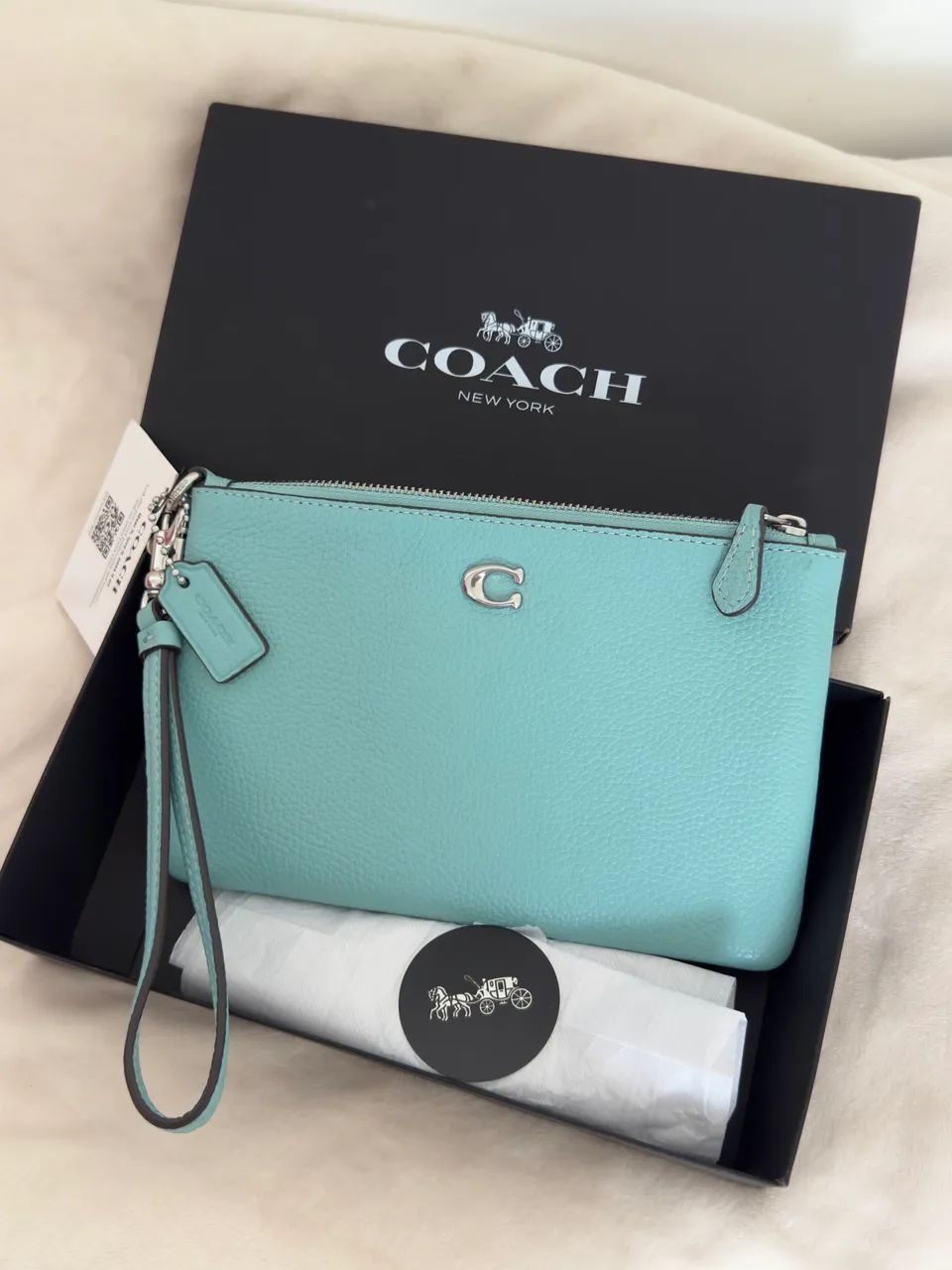 Clutch Coach em couro / Azul Tiffany 