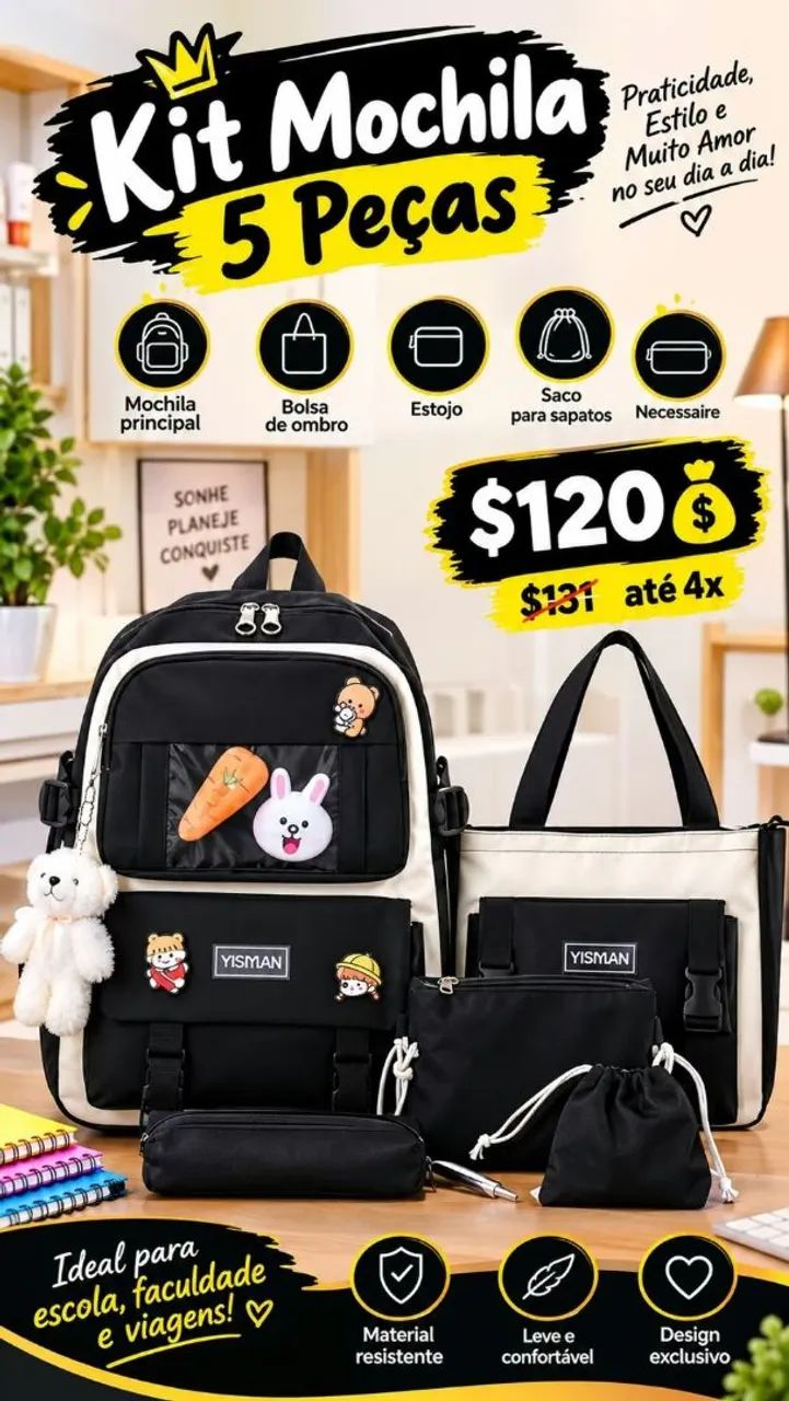 Kit  mochila 5 peças 
