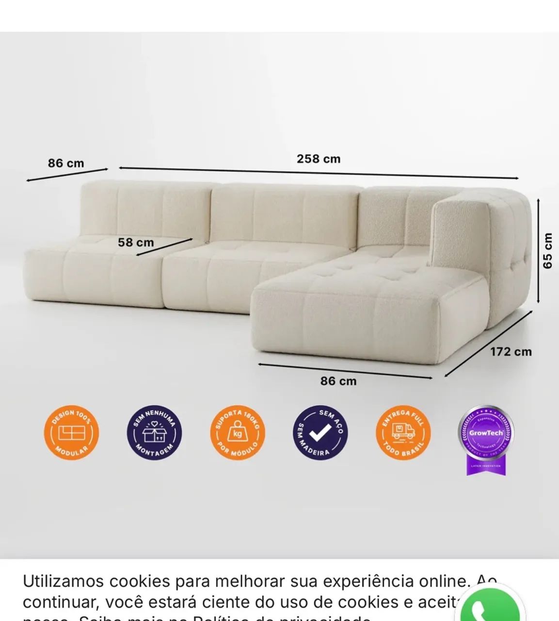 Sofá na Caixa Modular 3 Lugares em Boucle + Puff (lugar a mais/apoio de pé/centro) - Foto 2