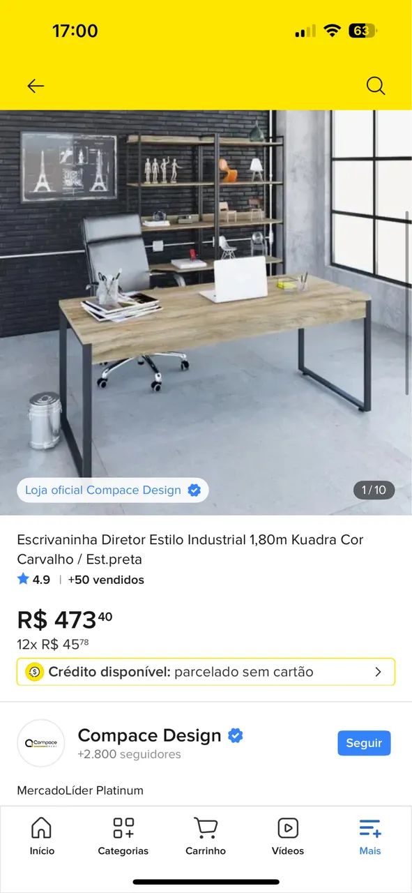 Escrivaninha industrial 1,80m - Foto 2