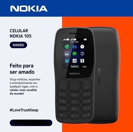 Celular Nokia 105 Dual Chip + Rádio FM + Lanterna Tela 1.8- Preto