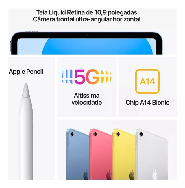 Apple iPad 10 - 10.9 64GB Wi-Fi (10ª geração) Novo Lacrado