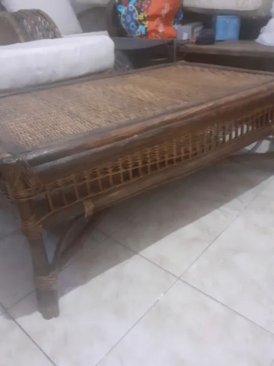 Mesa de centro retangular, em rattan, fibra natural e madeira - Foto 2