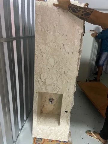 Pia esculpida de mármore travertino + armário  - Foto 2