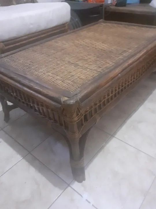 Mesa de centro retangular, em rattan, fibra natural e madeira - Foto 5