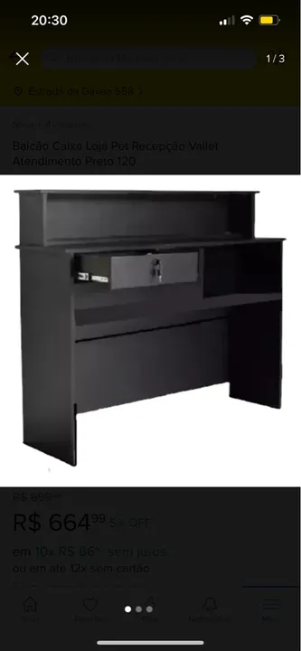 Balcão Recepção Preto 120cm