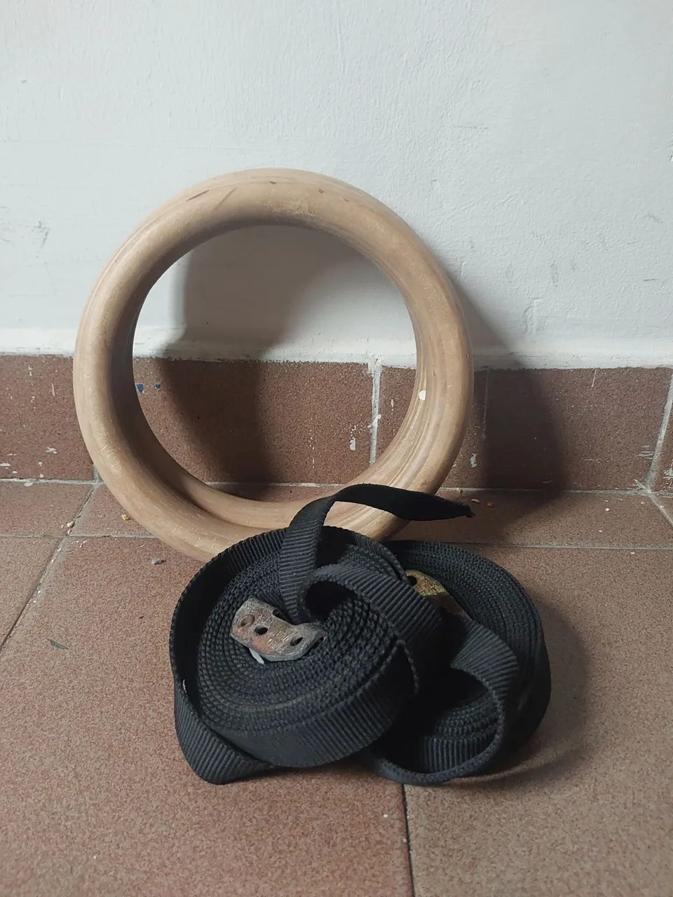 Argolas de Ginástica em Madeira com Fitas de Suspensão
