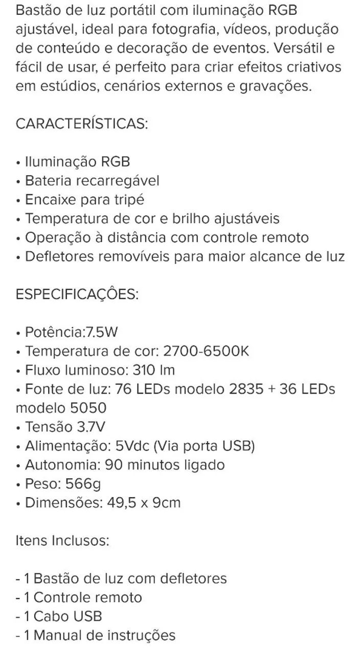 Bastão de Luz Oberon OR-PL05 com Defletores para Iluminação Fotográfica  - Foto 4
