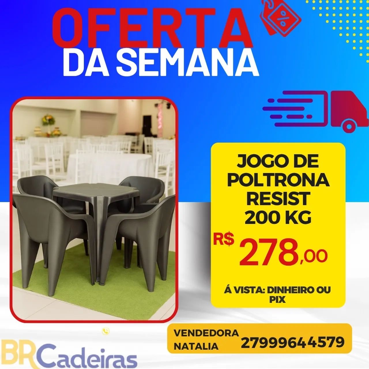 JOGO DE MESA PLÁSTICA MODELO POLTRONA RESISTENTE 200kg 