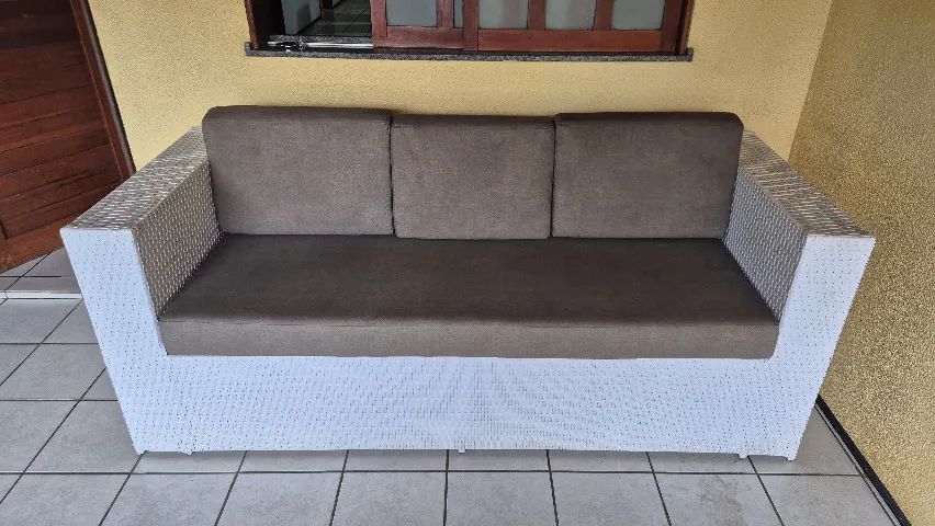 Sofá de Vime Branco para área externa/interna
