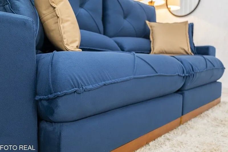 Sofá Retrátil 3 Lugares 230cm Veludo Azul Molas Ensacadas D33  - Foto 2