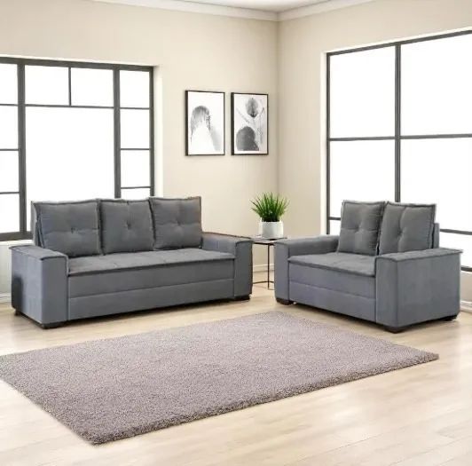 Super Oferta Sofá 2 e 3 lugares Barcelona Cinza (entrega grátis)