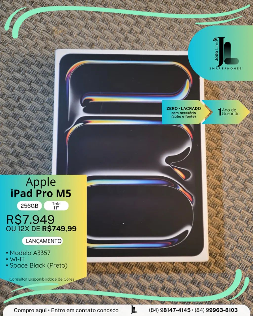 IPAD PRO M5, 256GB, TELA 11 POL, SPACE BLACK, LACRADO, LANÇAMENTO