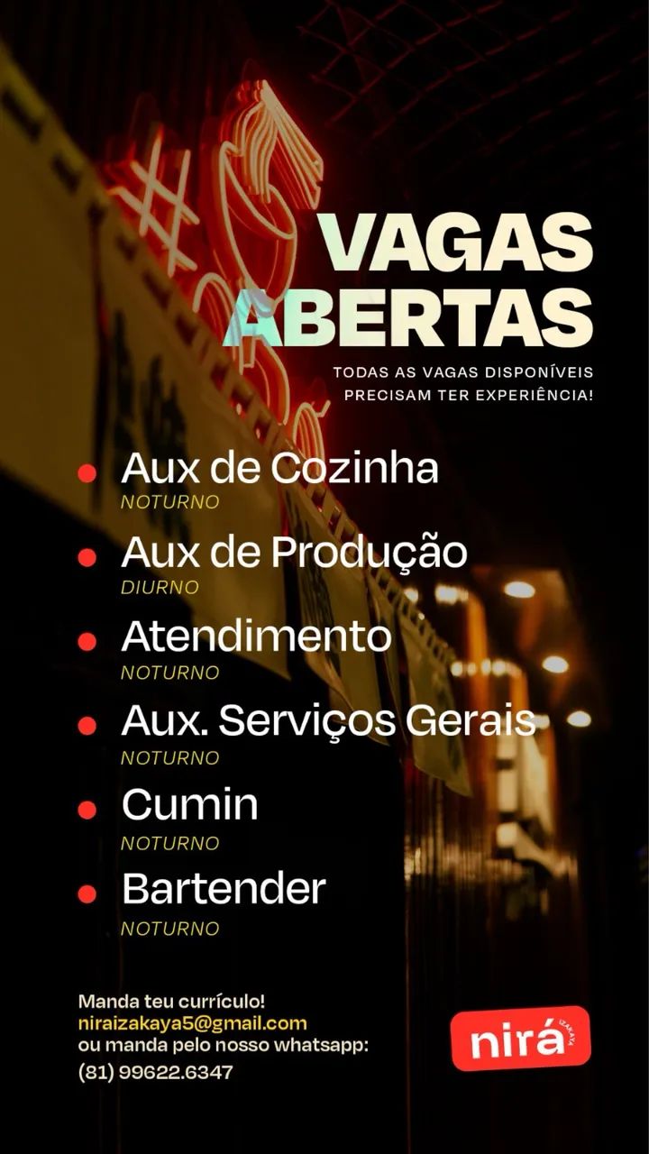 VAGAS DE EMPREGO EM RESTAURANTE JAPONÊS 