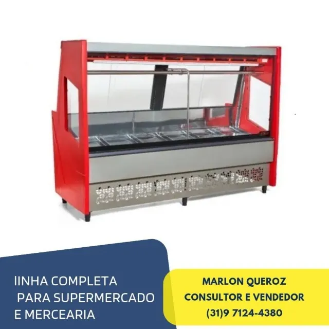 Balcão de Açougue Polar Vermelho 2Metros com Gancheira