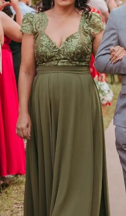 Vestido longo verde com renda - Foto 4