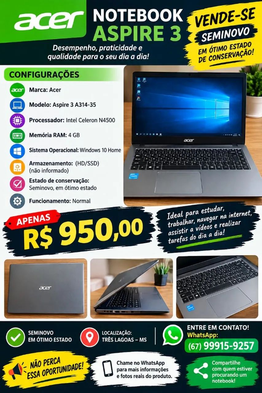 Vendo Notebook  Acer