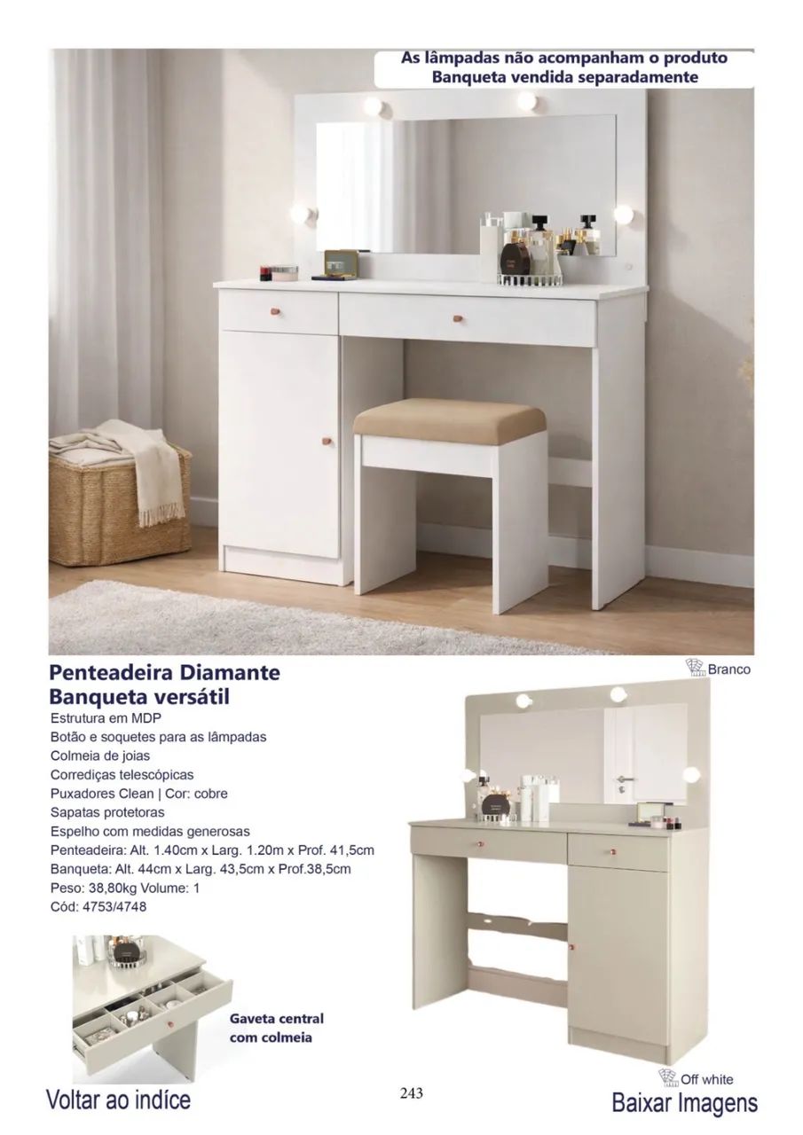 Penteadeira camarim com banco