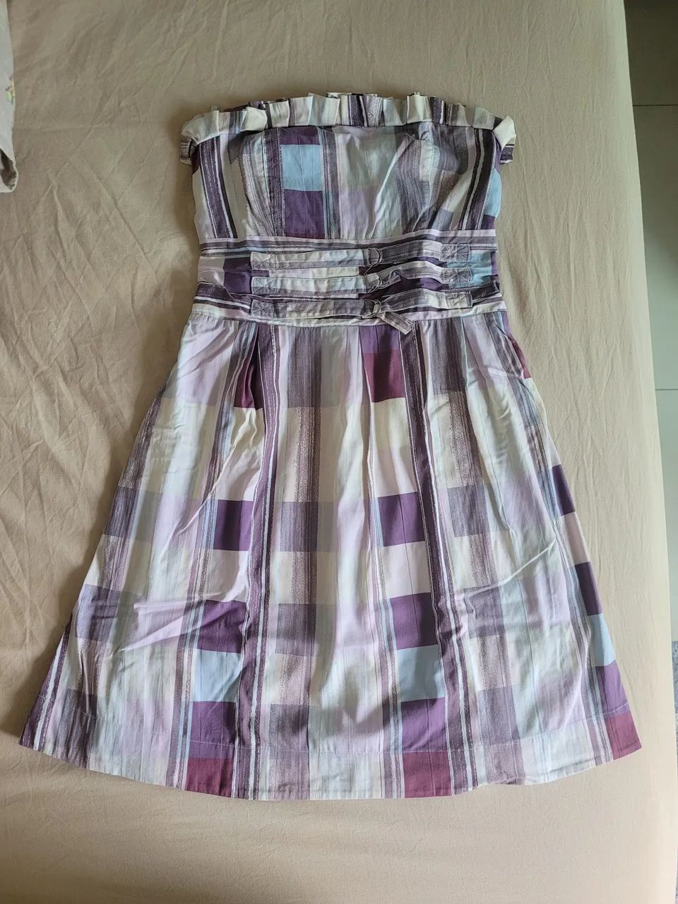 Vestido midi xadrez lilás tomara que caia