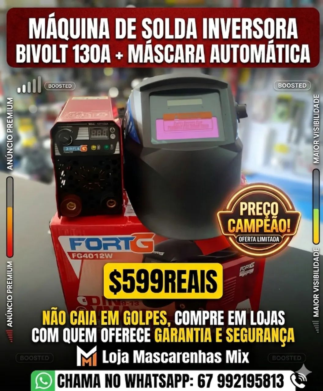 Maquina de Solda Inversora Bivolt 130A + Máscara Automática COD: 014