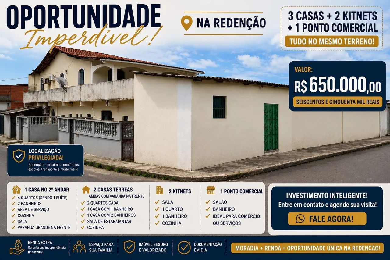 3 Casas, 2 KitNet e 1 Ponto Comercial na Redenção