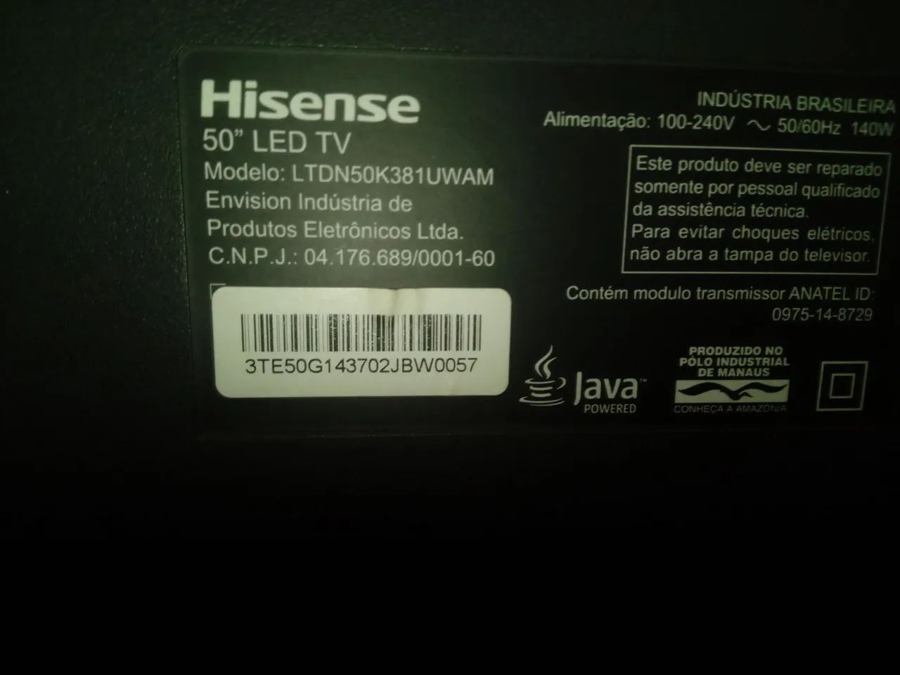 Tv hisense 50 polegadas Modelo: LTDN50K381UWAM. Tela quebrada  - Foto 2