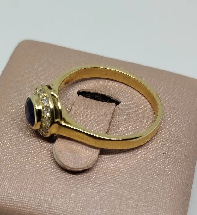 Anel ouro 18k -safira e diamantes - aro 18 - Foto 4