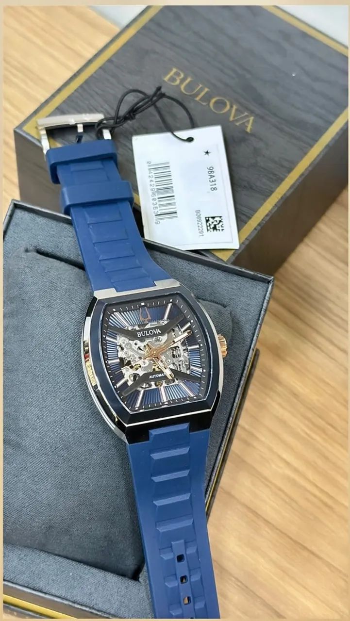 Relógio Bulova Automático Skeleton Azul - Caixa e Etiqueta