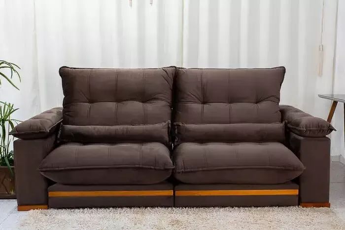 Sofá Reclinável Retrátil Marrom Café de 4 Lugares 2,2m