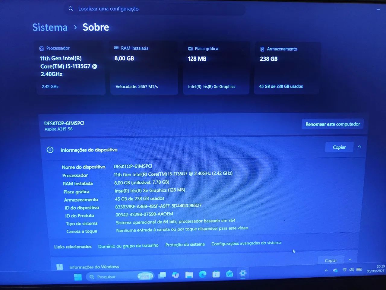 Notebook Acer aspire processador i5 11° top - Foto 5