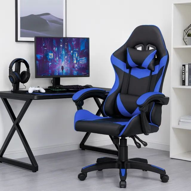 Cadeira Gamer Escritório Reclinável Ergonômica Giratória com Rodinhas X-On - Azul - Foto 6