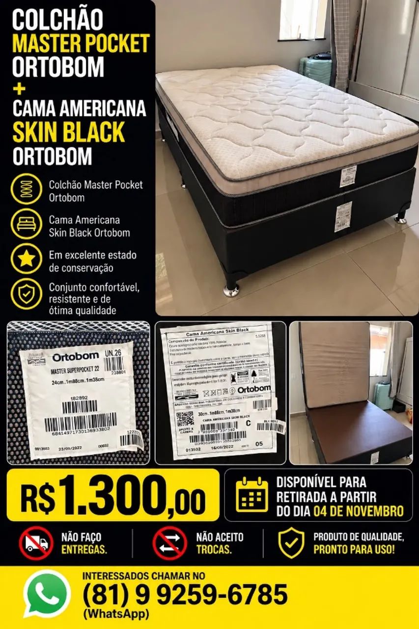 CAMA AMERICANA E COLCHÃO ORTOBOM - CASAL