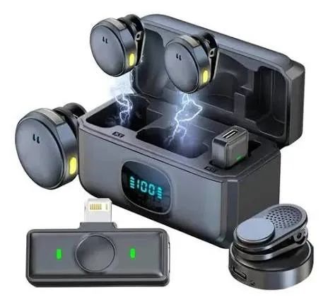Microfone lapela duplo sem fio magnetico anti ruido on 2912