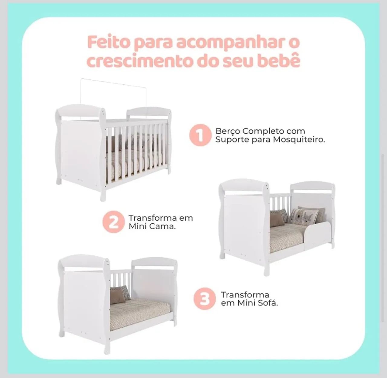 Berço 3 em 1 - Branco  - Foto 2